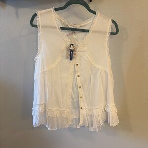 April Cornell Cream Button-Down Ruffle Blouse